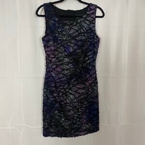 Frank Lyman Sleeveless Multicolor Cocktail Dress Size 10 Black Purple Textured